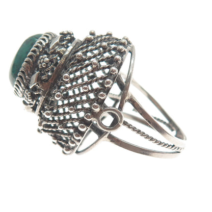 925 Sterling Silver Vintage Israel Eilat Gem Ethnic Domed Adjustable Ring Size 8