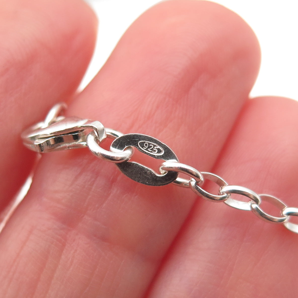 925 Sterling Silver Enamel Butterfly Dangle Charm Oval Link Bracelet 6"