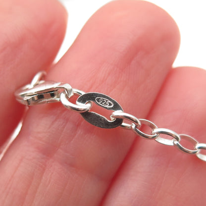 925 Sterling Silver Enamel Butterfly Dangle Charm Oval Link Bracelet 6"