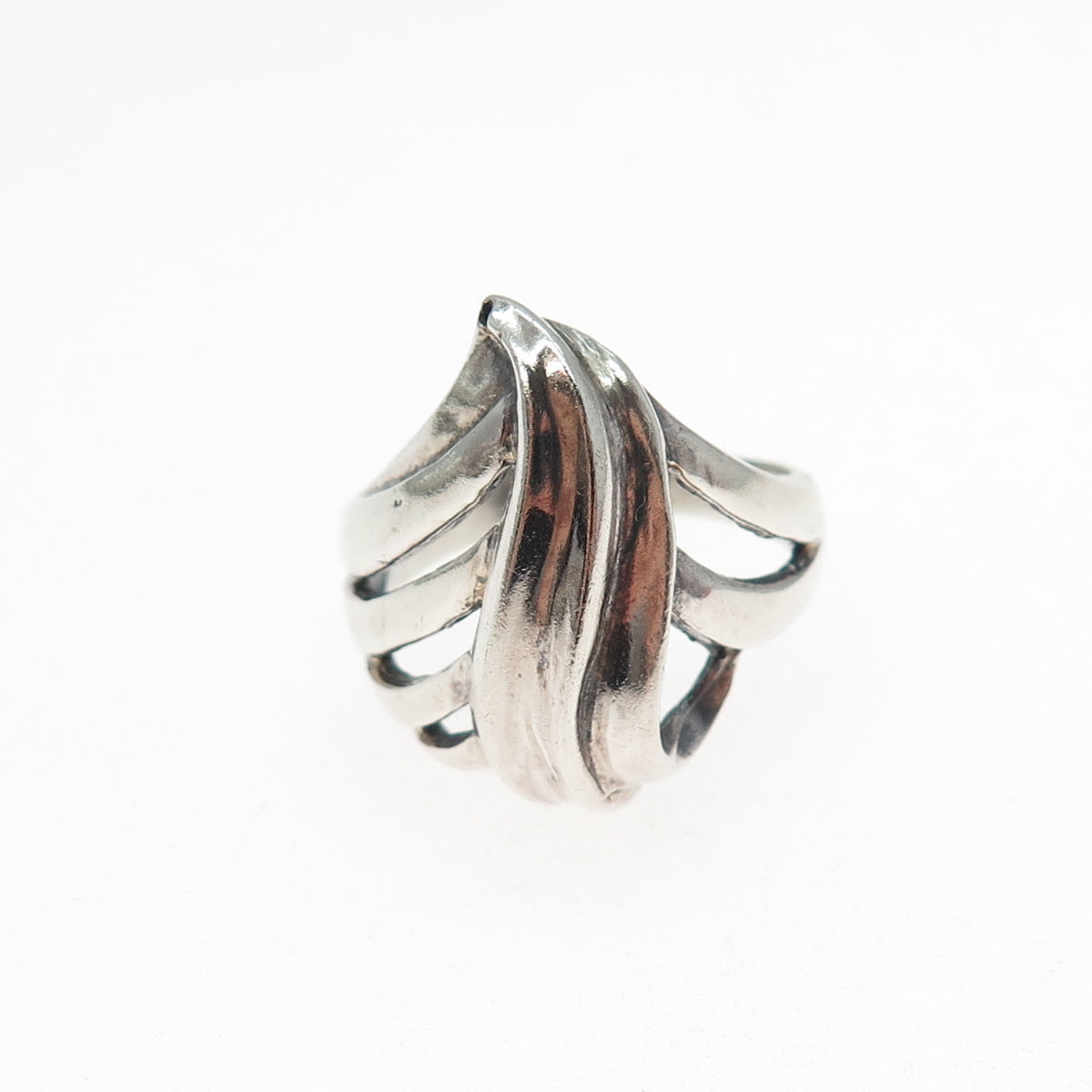 925 Sterling Silver Vintage Modernist Flame Oxidized Ring Size 7.5