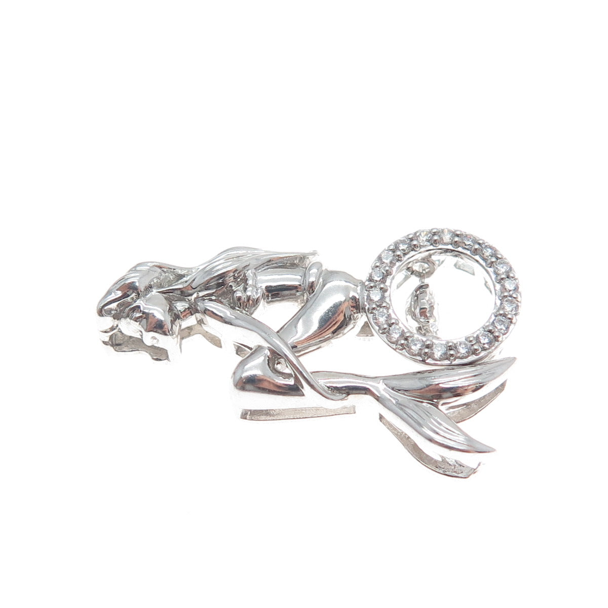 925 Sterling Silver Round-Cut Shaped C Z Mermaid Slide Pendant