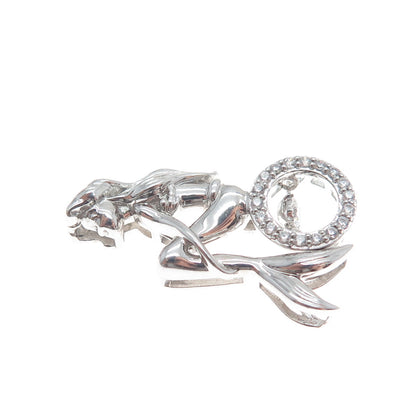 925 Sterling Silver Round-Cut Shaped C Z Mermaid Slide Pendant