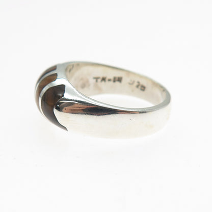 925 Sterling Silver Vintage Mexico Real Tiger Eye Modernist Ring Size 7