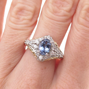 Chuck Clemency 925 Sterling 2-Tone Real Tanzanite & White Topaz Ring Size 8.25