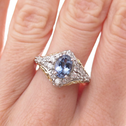 Chuck Clemency 925 Sterling 2-Tone Real Tanzanite & White Topaz Ring Size 8.25