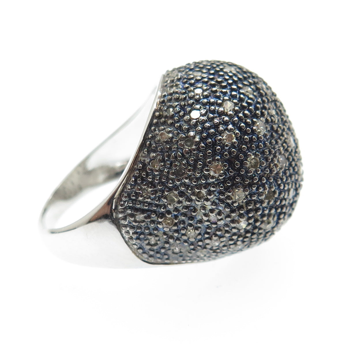 925 Sterling Silver Real Round-Cut Diamond Domed Ring Size 8.25
