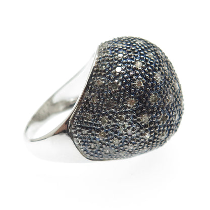 925 Sterling Silver Real Round-Cut Diamond Domed Ring Size 8.25
