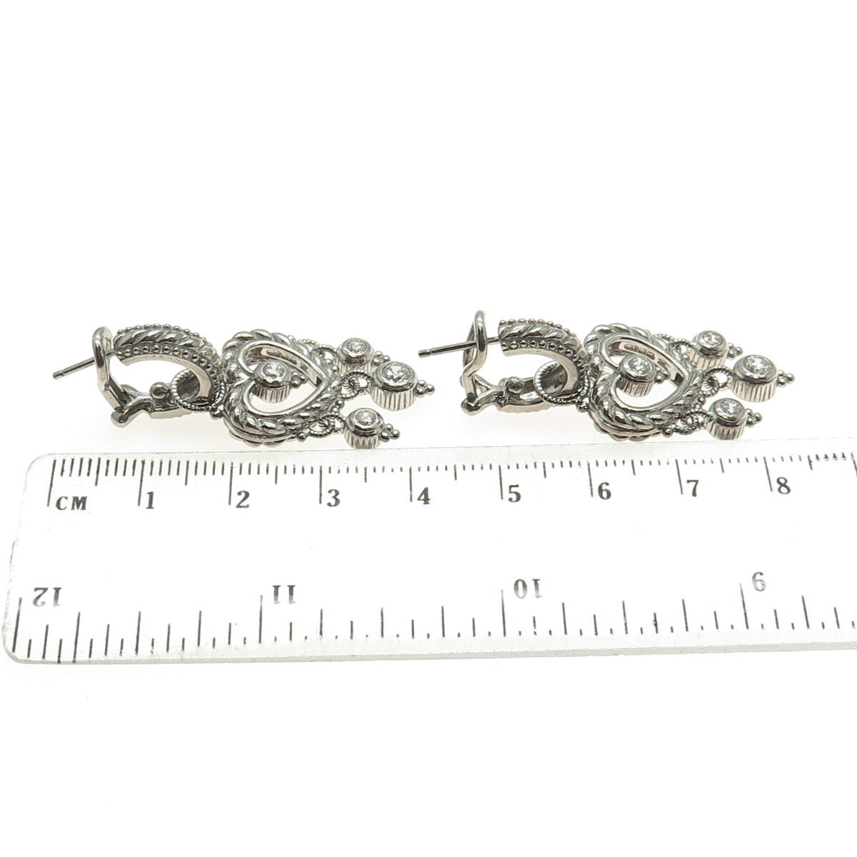 JUDITH RIPKA 925 Sterling Silver Round-Cut C Z Heart Charm Omega Back Earrings