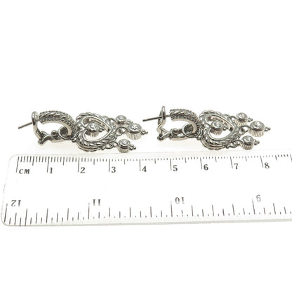 JUDITH RIPKA 925 Sterling Silver Round-Cut C Z Heart Charm Omega Back Earrings