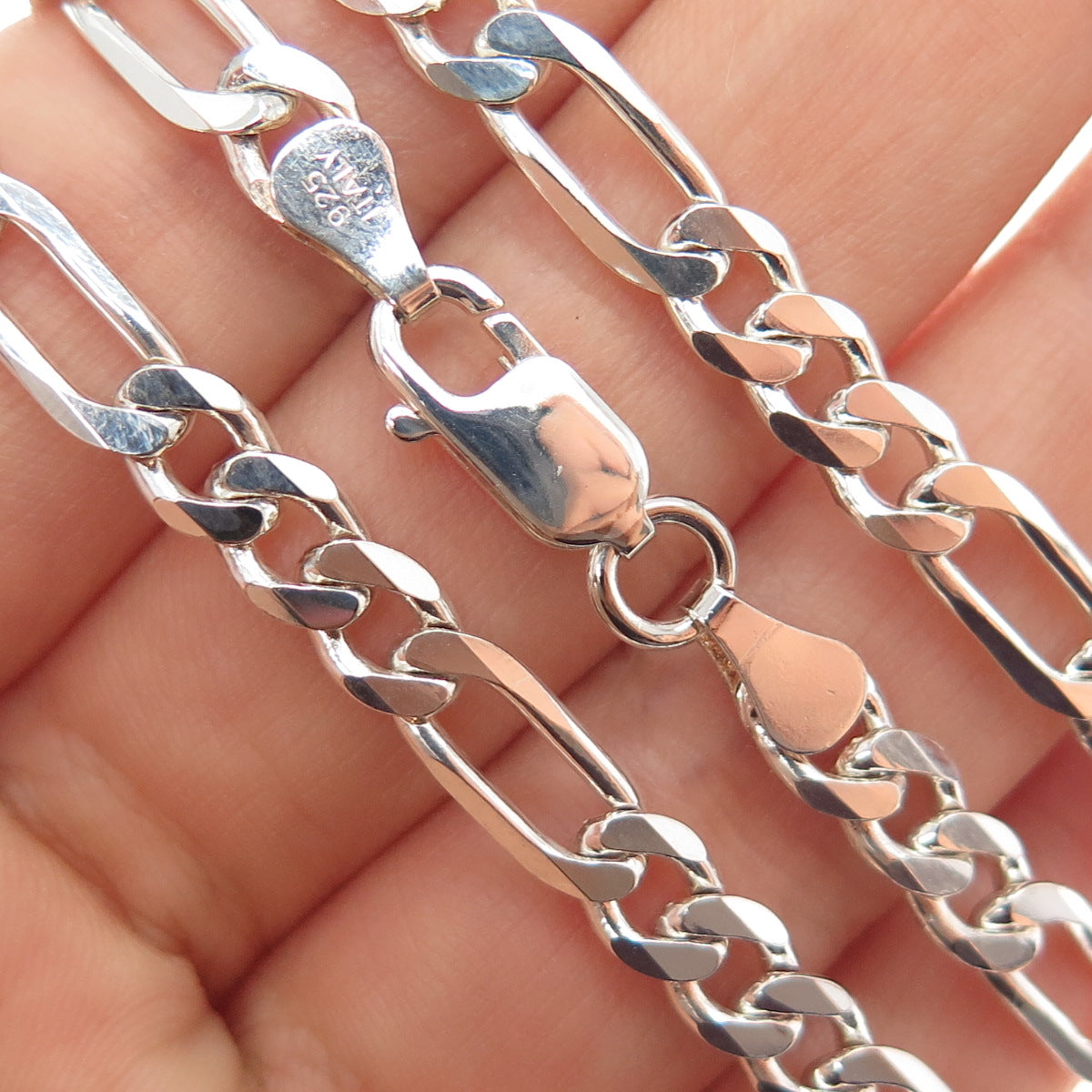 925 Sterling Silver Vintage Italy Figaro Chain Necklace 24"