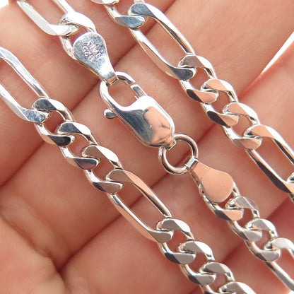 925 Sterling Silver Vintage Italy Figaro Chain Necklace 24"