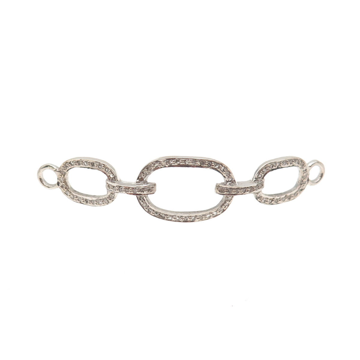 925 Sterling Silver Real Round-Cut Diamond ID Bracelet Centerpiece Part