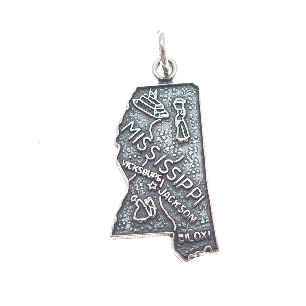 FRENCH & FRANKLIN 925 Sterling Silver Vintage Mississippi Oxidized Mini Pendant