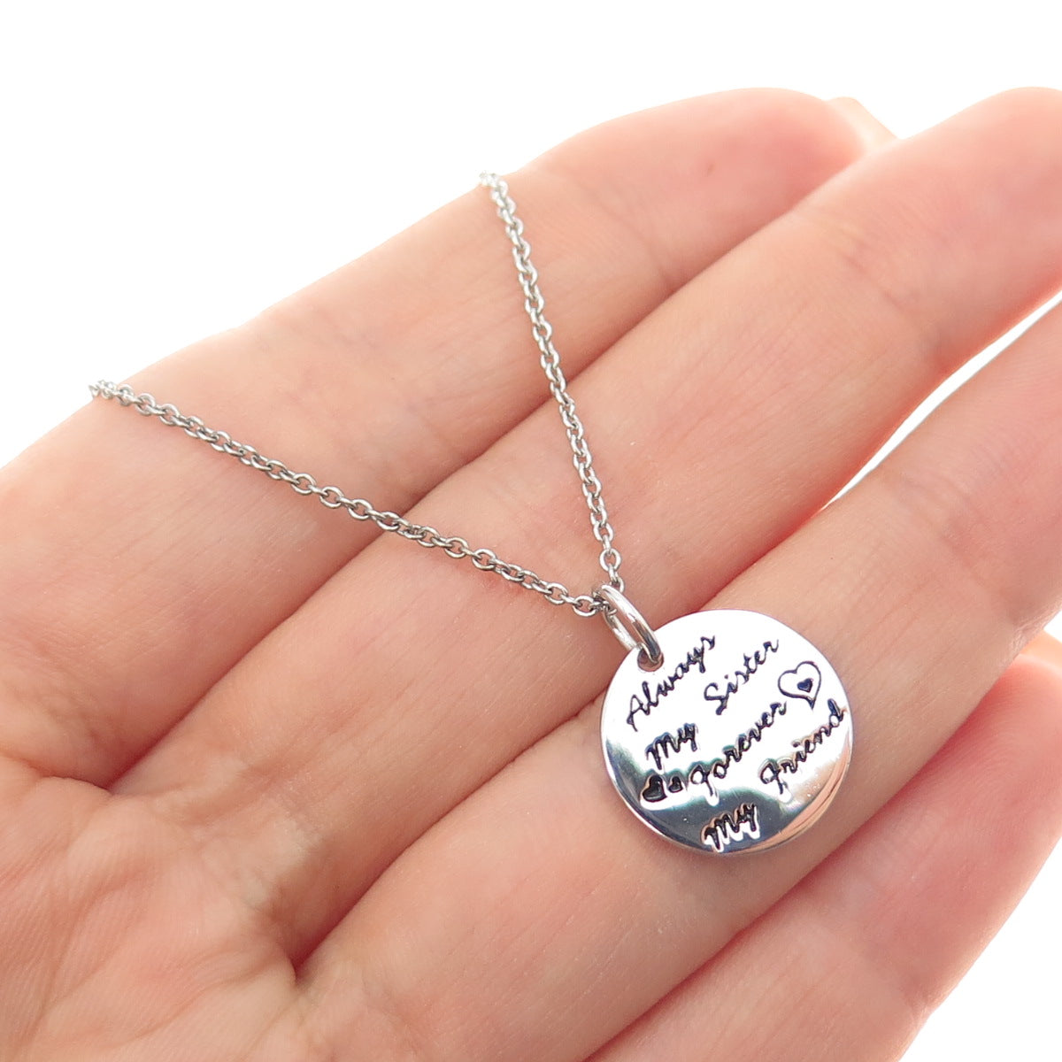 925 Sterling Silver Always My Sister Forever My Friend Chain Necklace 16-18"