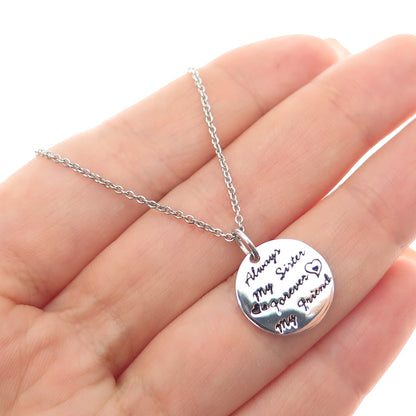 925 Sterling Silver Always My Sister Forever My Friend Chain Necklace 16-18"