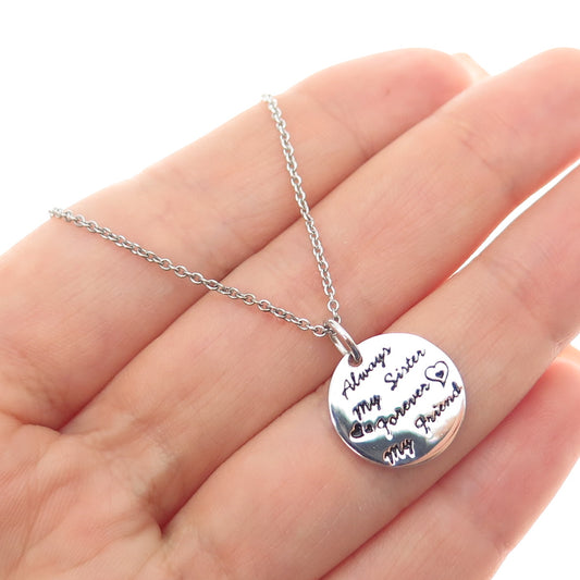 925 Sterling Silver Always My Sister Forever My Friend Chain Necklace 16-18"