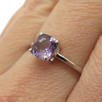 DAZZLERS 925 Sterling Silver Real Cushion-Cut Amethyst Ring Size 9.25