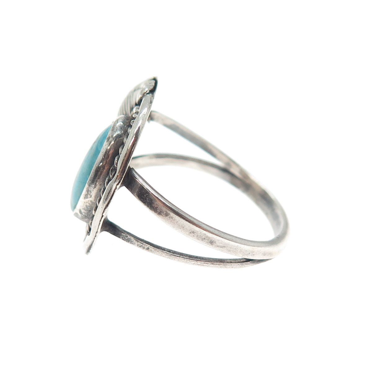 Old Pawn Sterling Silver Vintage Southwestern Turquoise Feather Ring Size 9.75