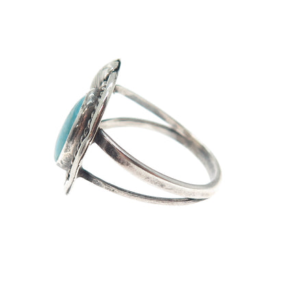 Old Pawn Sterling Silver Vintage Southwestern Turquoise Feather Ring Size 9.75