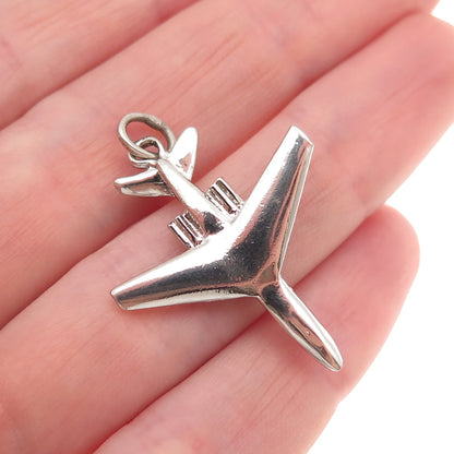 Spencer 925 Sterling Silver Vintage Airplane Jet 3D Charm Pendant
