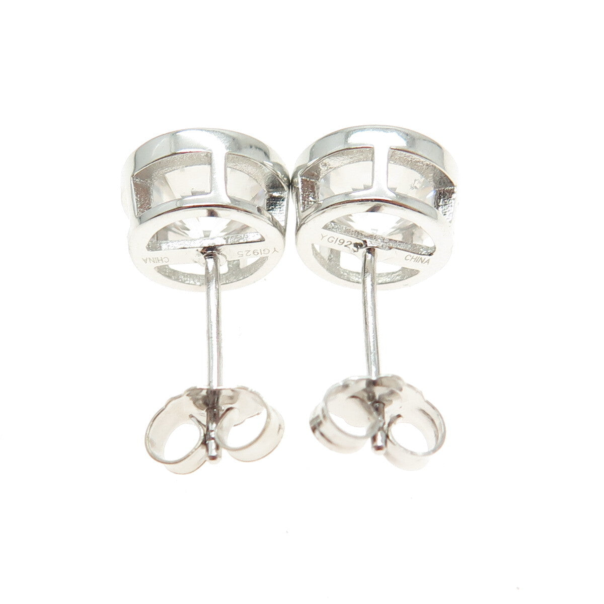 925 Sterling Silver Round-Cut C Z Stud Earrings