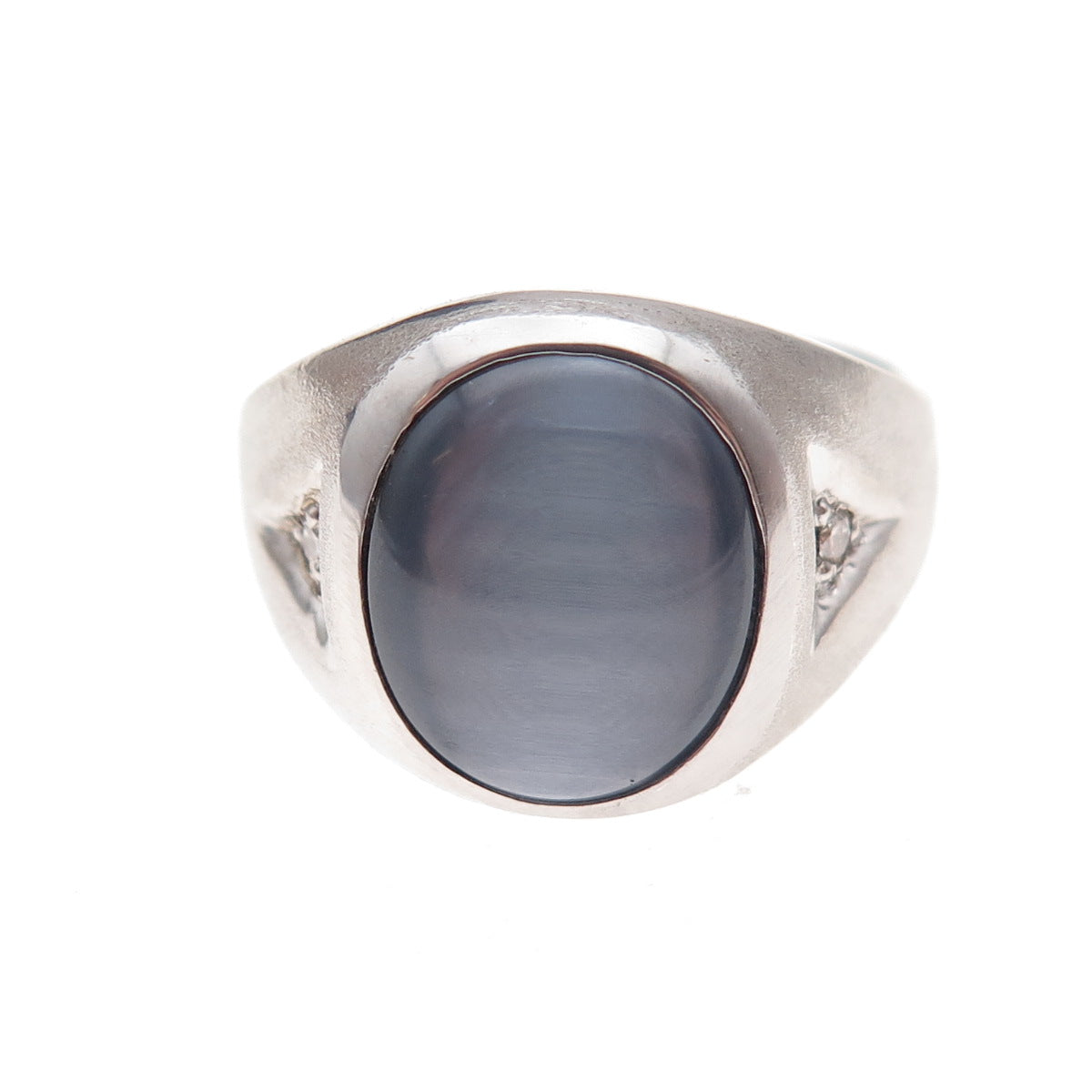Dason 925 Sterling Silver Vintage Real Diamond & Cat's Eye Ring Size 10