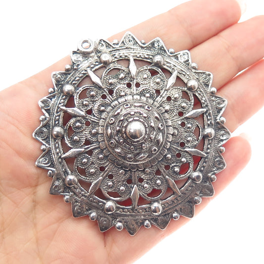 800 Silver Antique Bohemian Filigree Shield Oxidized Pendant