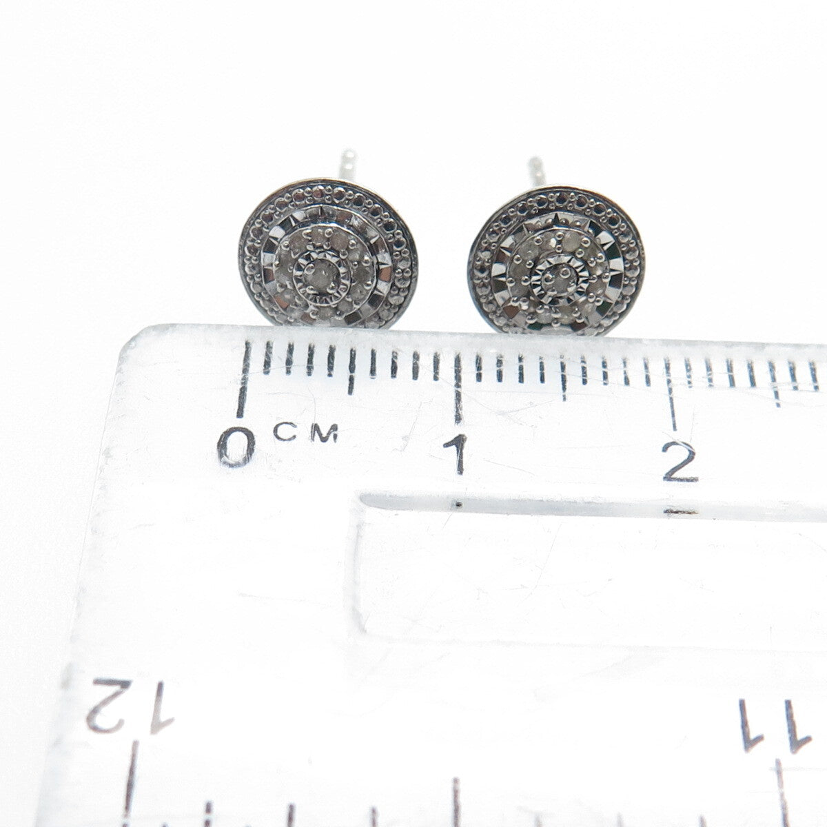 925 Sterling Silver Real Round-Cut Diamond Stud Earrings