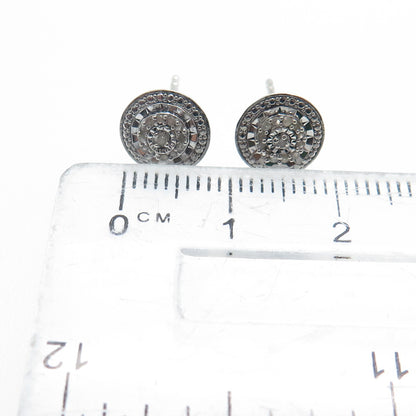 925 Sterling Silver Real Round-Cut Diamond Stud Earrings