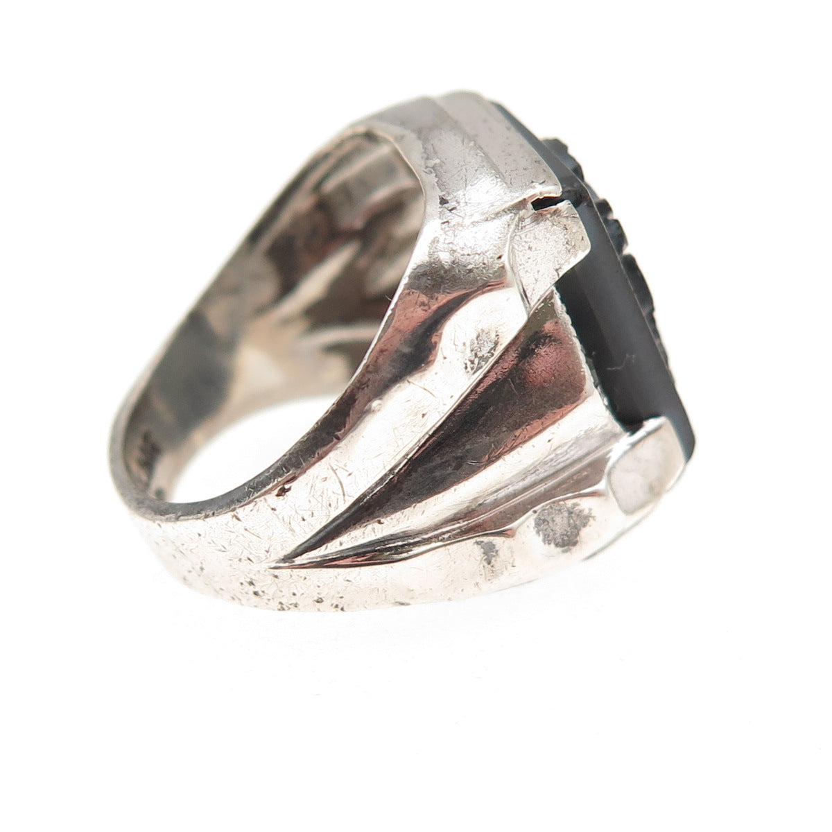 Clark & Coombs Sterling Antique Hematite Rhinestone Roman Warrior Ring Size 4.5