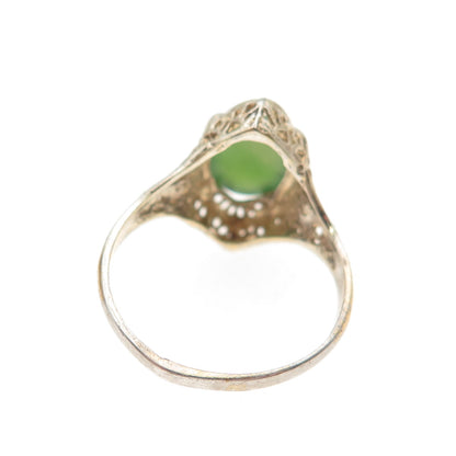 McGrath Hamin 925 Sterling Silver Gold Plated Vintage Real Jade Ring Size 6.5