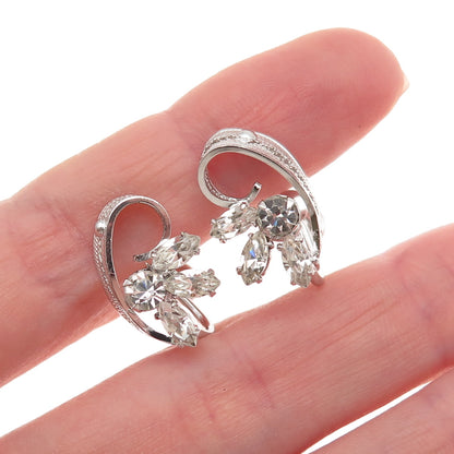 Sorrento 925 Sterling Silver Vintage Rhinestone Filigree Screw Back Earrings