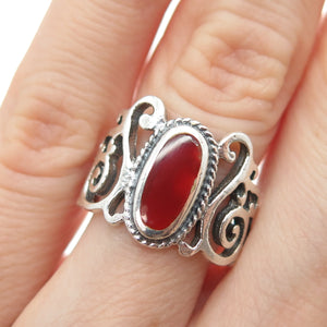 925 Sterling Silver Vintage Real Carnelian Swirl Oxidized Ring Size 6