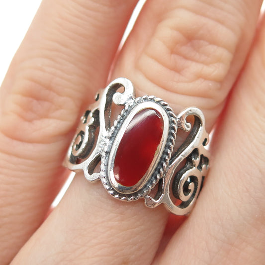 925 Sterling Silver Vintage Real Carnelian Swirl Oxidized Ring Size 6