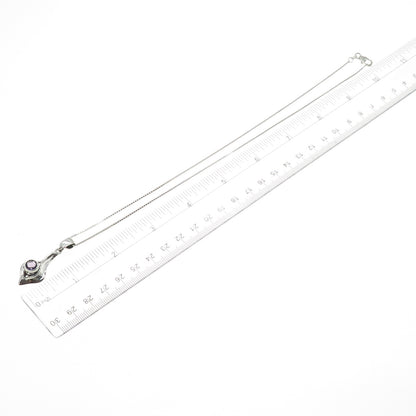 HAGIT GORALI 925 Sterling Silver Vintage Israel Amethyst Box Chain Necklace 18"