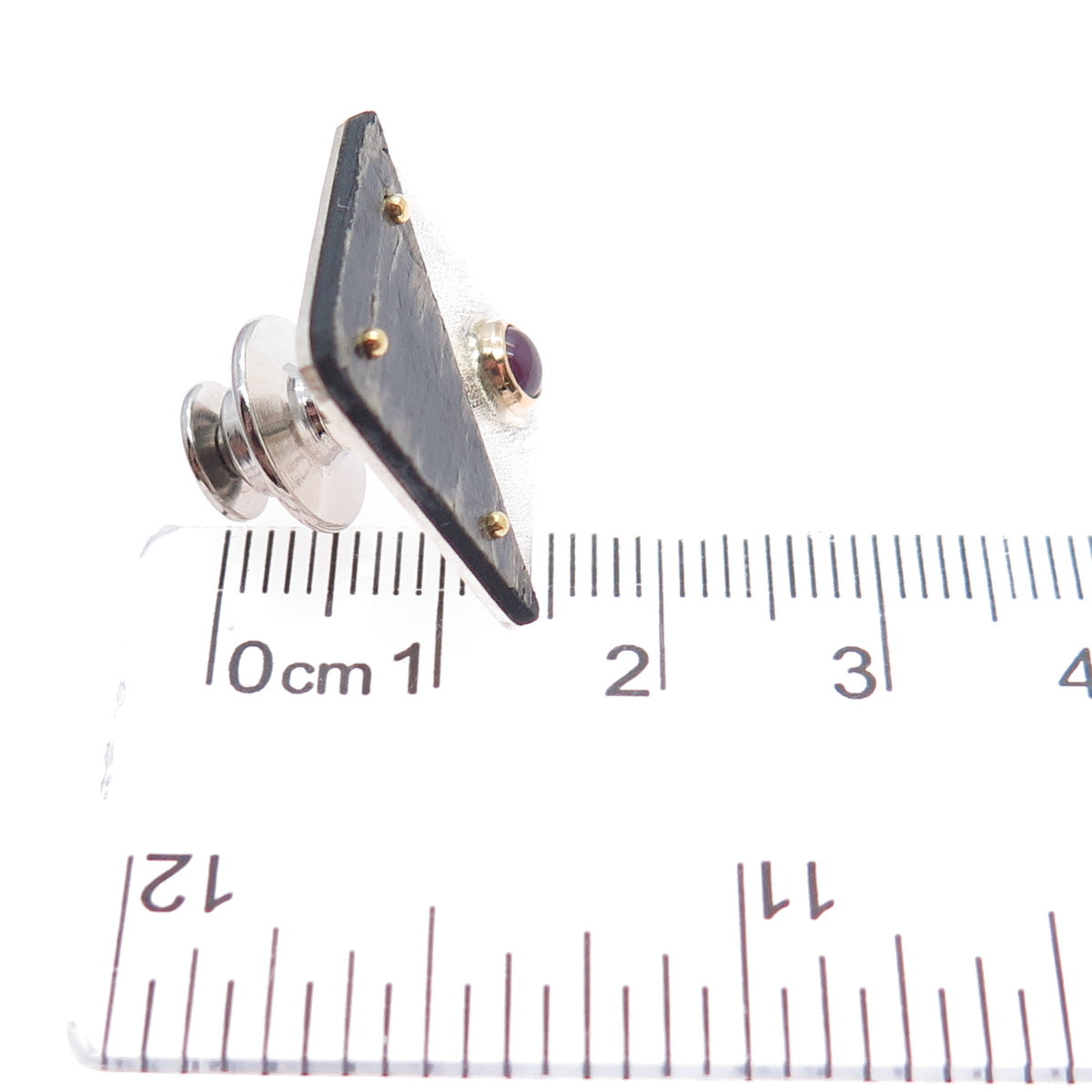 VICTOR ALFARO 14K Gold 925 Sterling Silver Vintage Real Ruby Modernist Lapel Pin