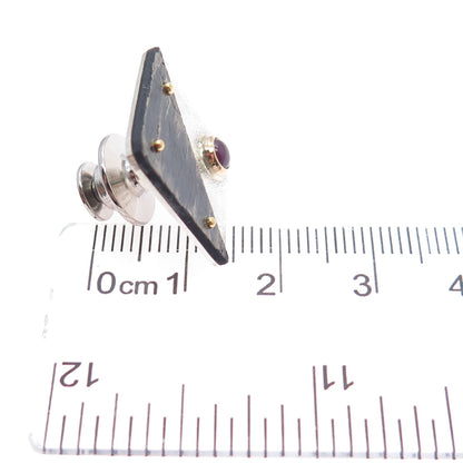 VICTOR ALFARO 14K Gold 925 Sterling Silver Vintage Real Ruby Modernist Lapel Pin