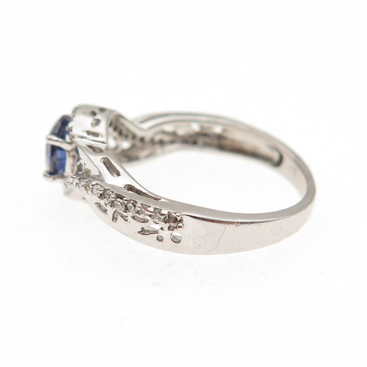 925 Sterling Silver Round-Cut Blue & White C Z Ring Size 7.25