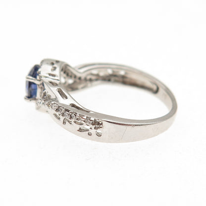 925 Sterling Silver Round-Cut Blue & White C Z Ring Size 7.25