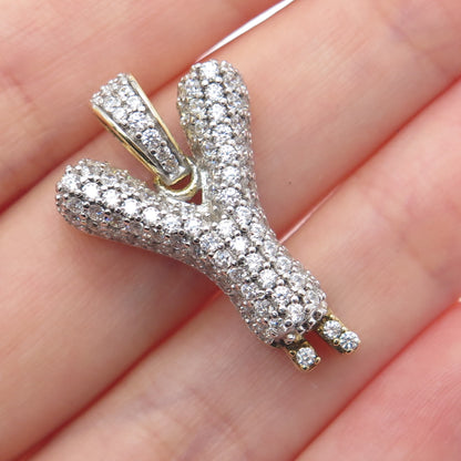 925 Sterling Silver Gold Plated Round-Cut Shaped C Z Letter Y Sparkle Pendant