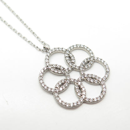925 Sterling Silver Pave C Z Rolo Chain Necklace 16"