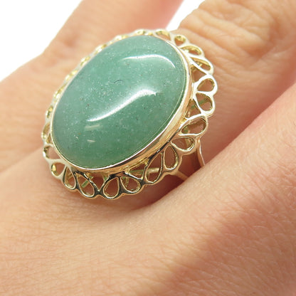 925 Sterling Silver Gold Plated Real Aventurine Floral Ring Size 6