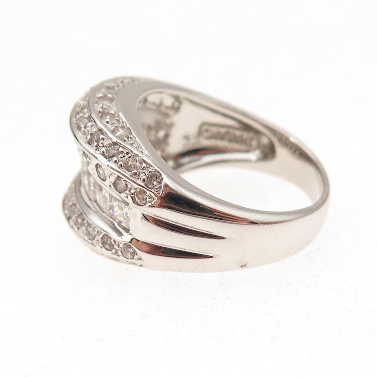 Chapal Zenray 925 Sterling Silver Princess & Round-Cut C Z Ring Size 8