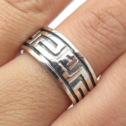 925 Sterling Silver Vintage Greek Maze Band Ring Size 9.25