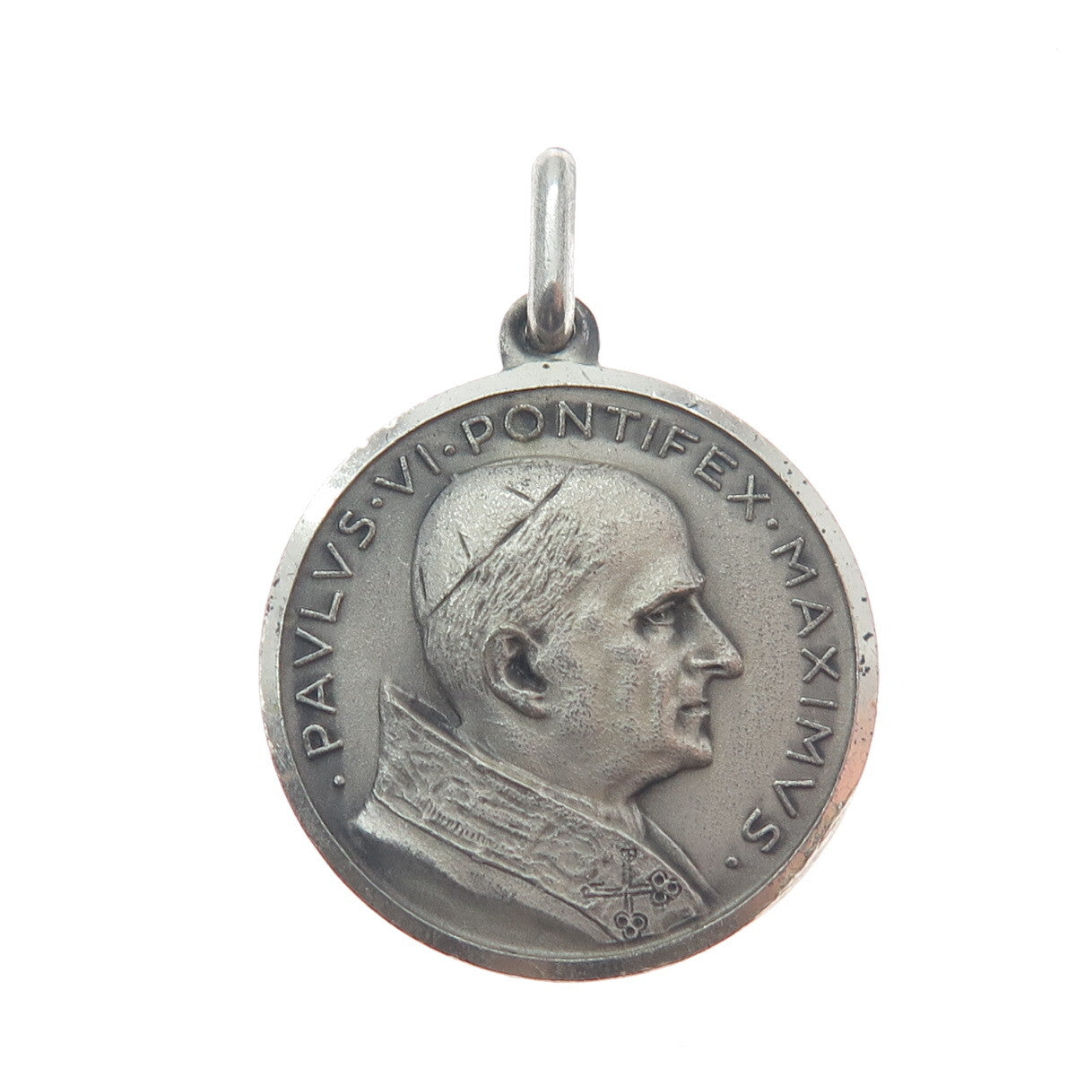 800 Silver Vintage Italy St. Christopher & Pope Paulus VI Medal Charm Pendant