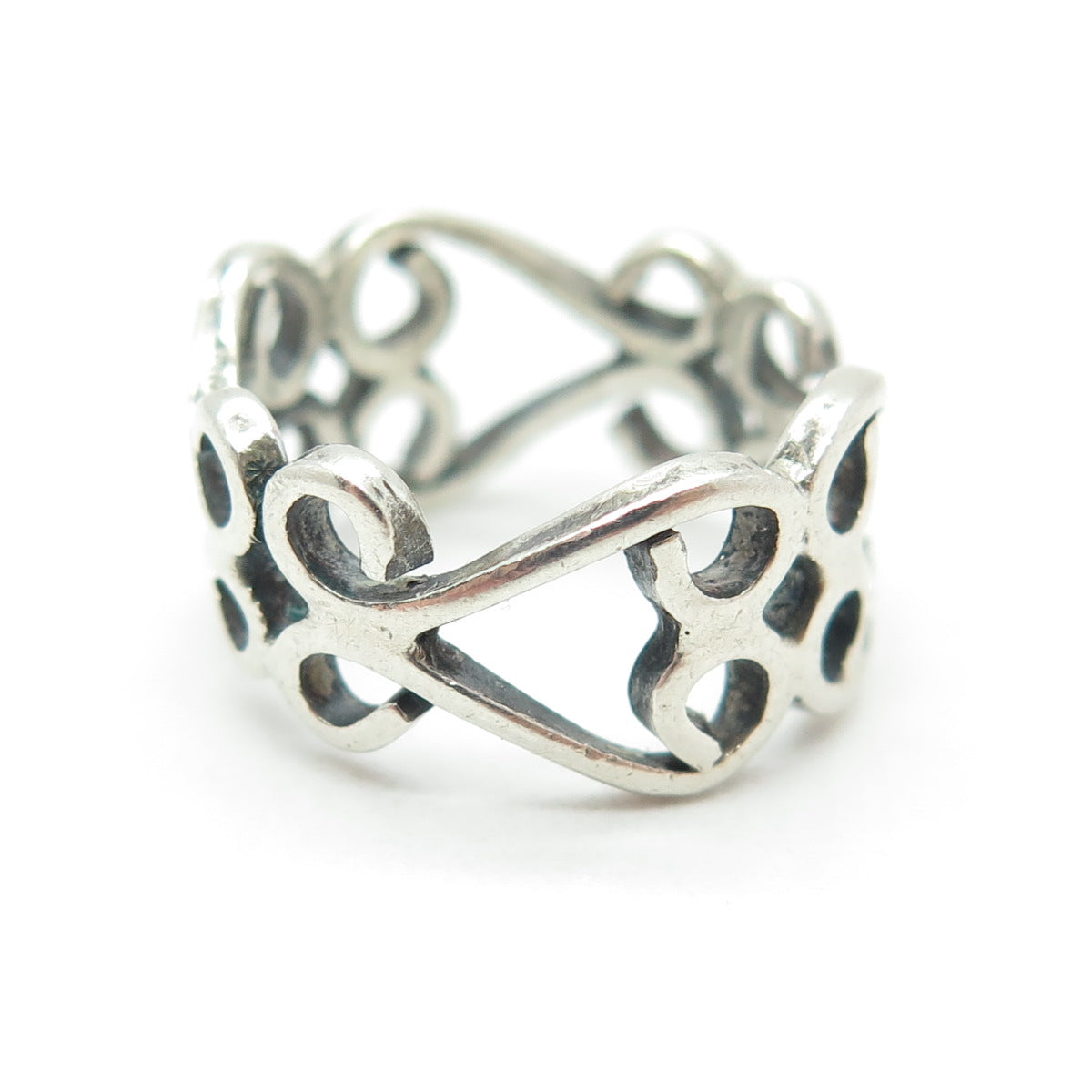925 Sterling Silver Vintage Swirl Modernist Band Ring Size 4.75