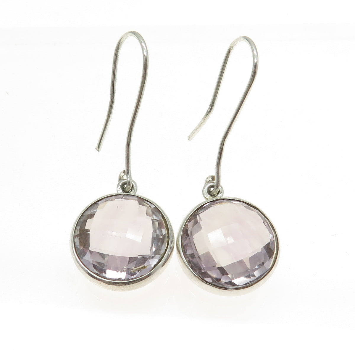 925 Sterling Silver Vintage Real Round-Cut Amethyst Dangling Earrings