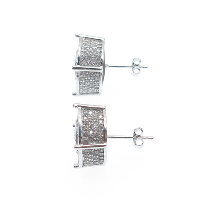 925 Sterling Silver Round-Cut C Z Sparkle Wheel Stud Earrings