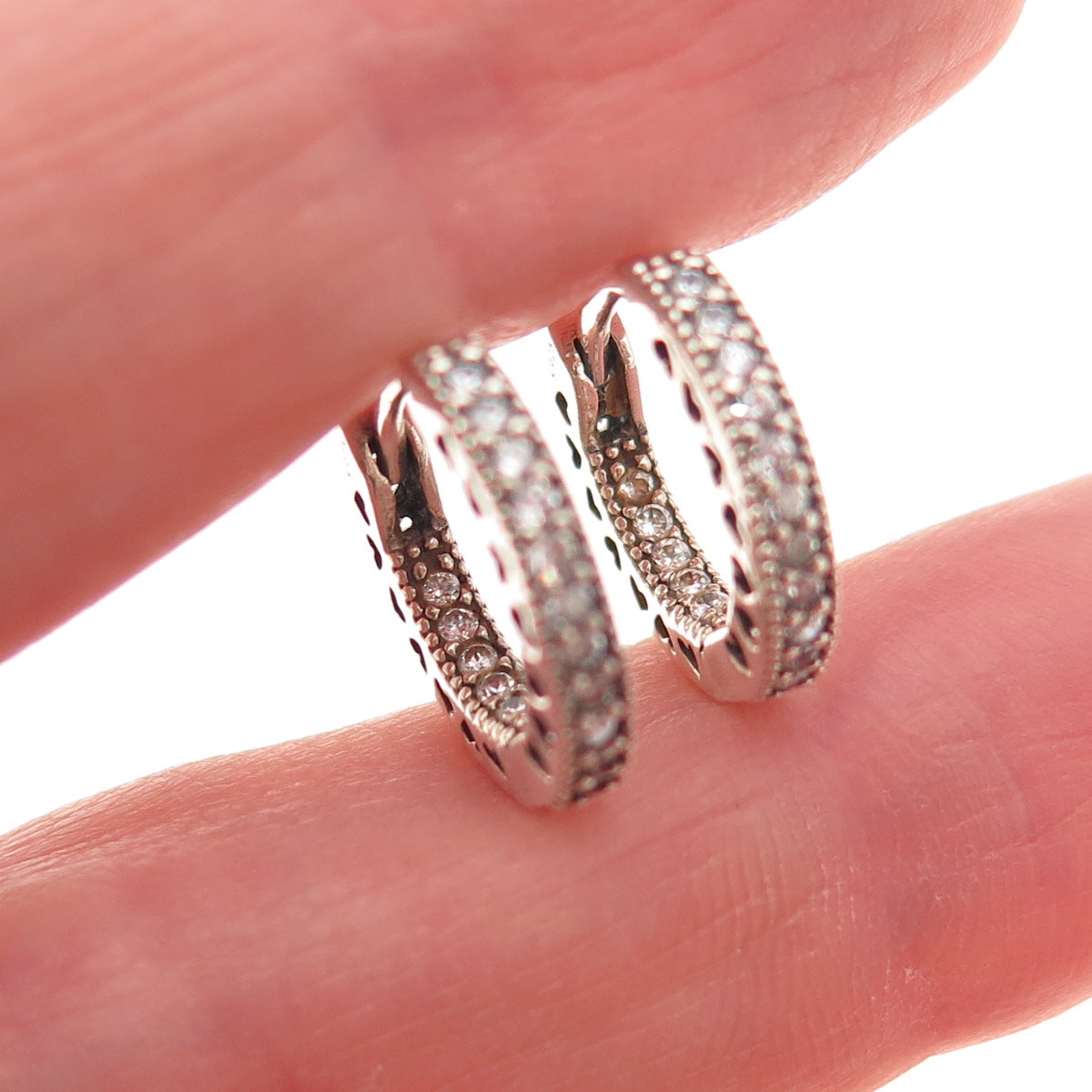 Pandora 925 Sterling Silver Round-Cut C Z Hearts In & Out Hoop Earrings