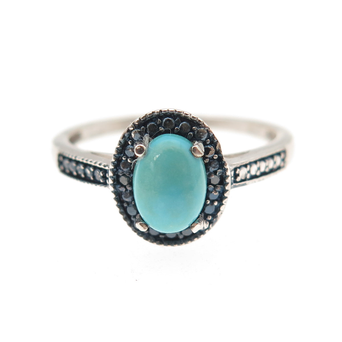 Chuck Clemency 925 Sterling Silver Real Blue Diamond & Turquoise Ring Size 7.75